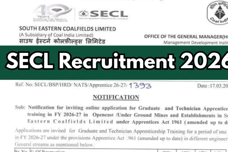 SECL Recruitment 2026: Apply Online for 1600 Graduate & Technician Apprentice Posts | Notification Released