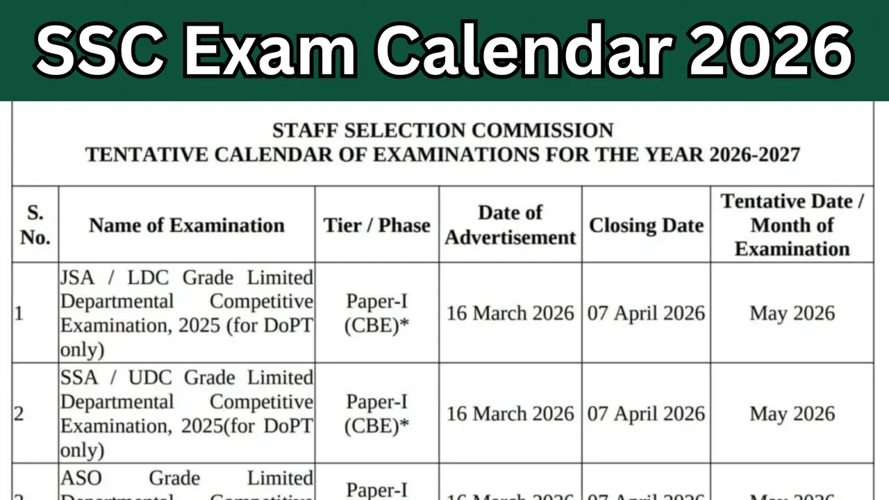 SSC Exam Calendar 2026