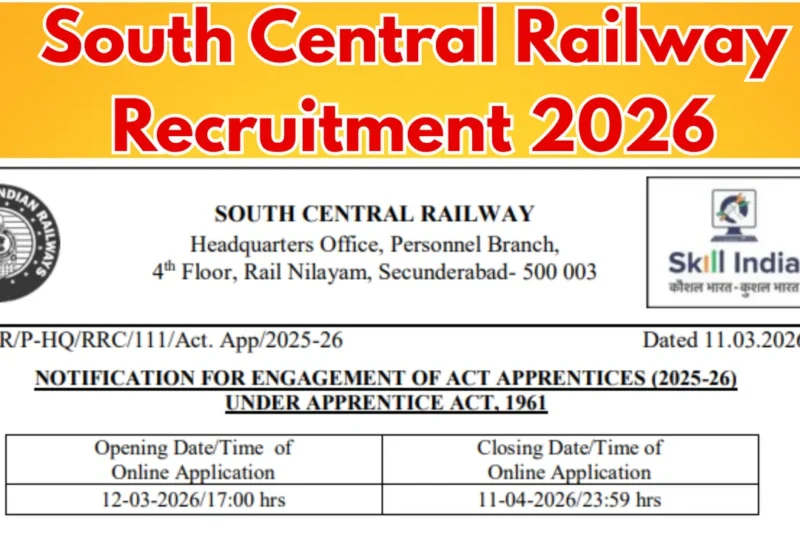 South Central Railway Recruitment 2026: 2801 Apprentice Vacancies, Apply Online, Eligibility, Age Limit, Selection Process