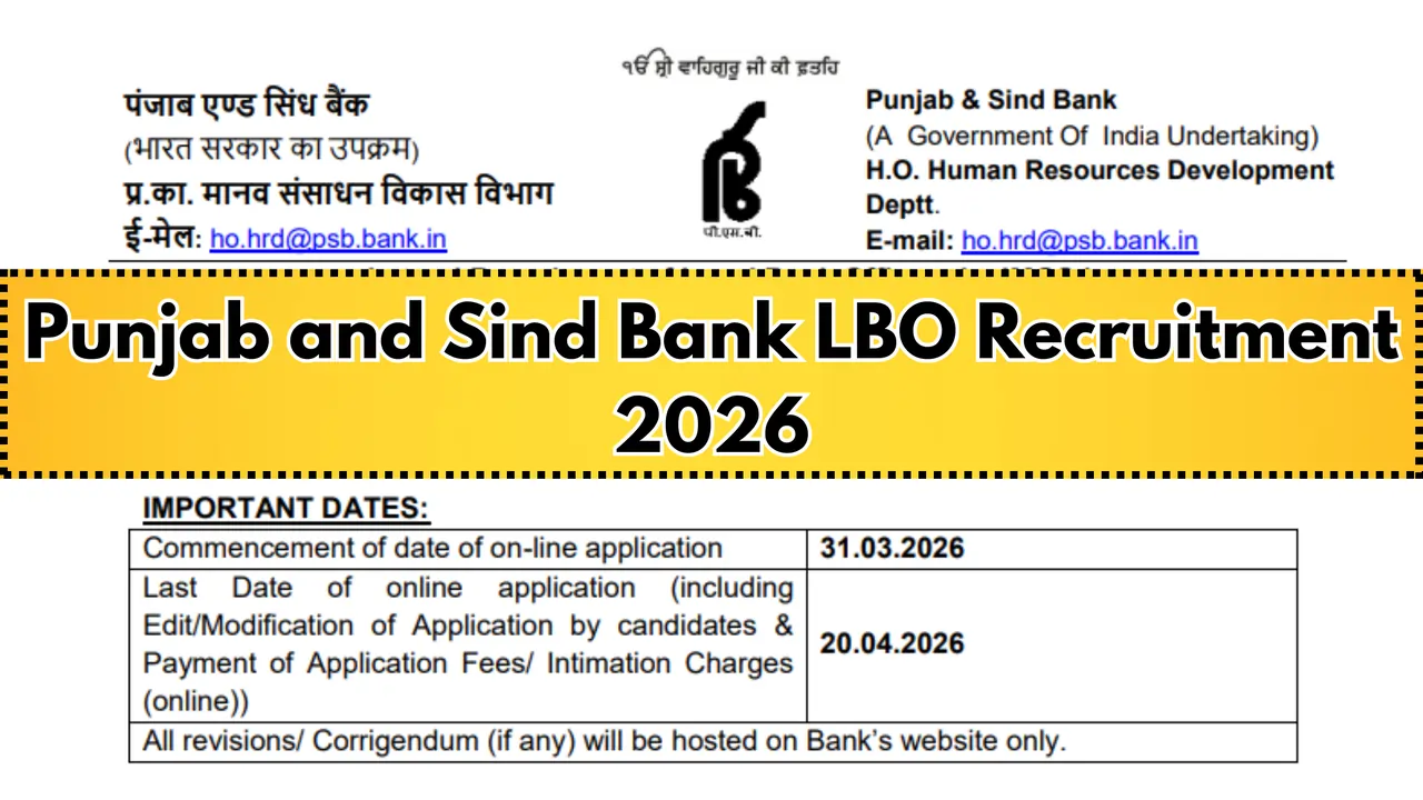 Punjab and Sind Bank LBO Recruitment 2026